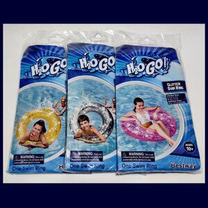 New Lot of 3 Glitter Confetti Swim Rings Inflatable Pool Floats by Bestway 31.5"